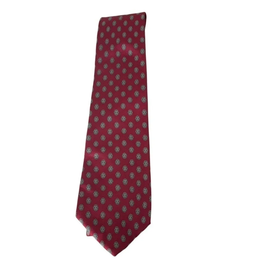 vintage Christian Dior Silk Tie‎ Red Blue Medallion Designer Necktie